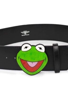 Kermit Face Black Belt with Green Kermit Buckle Muppets Disney 27”-37” NWT